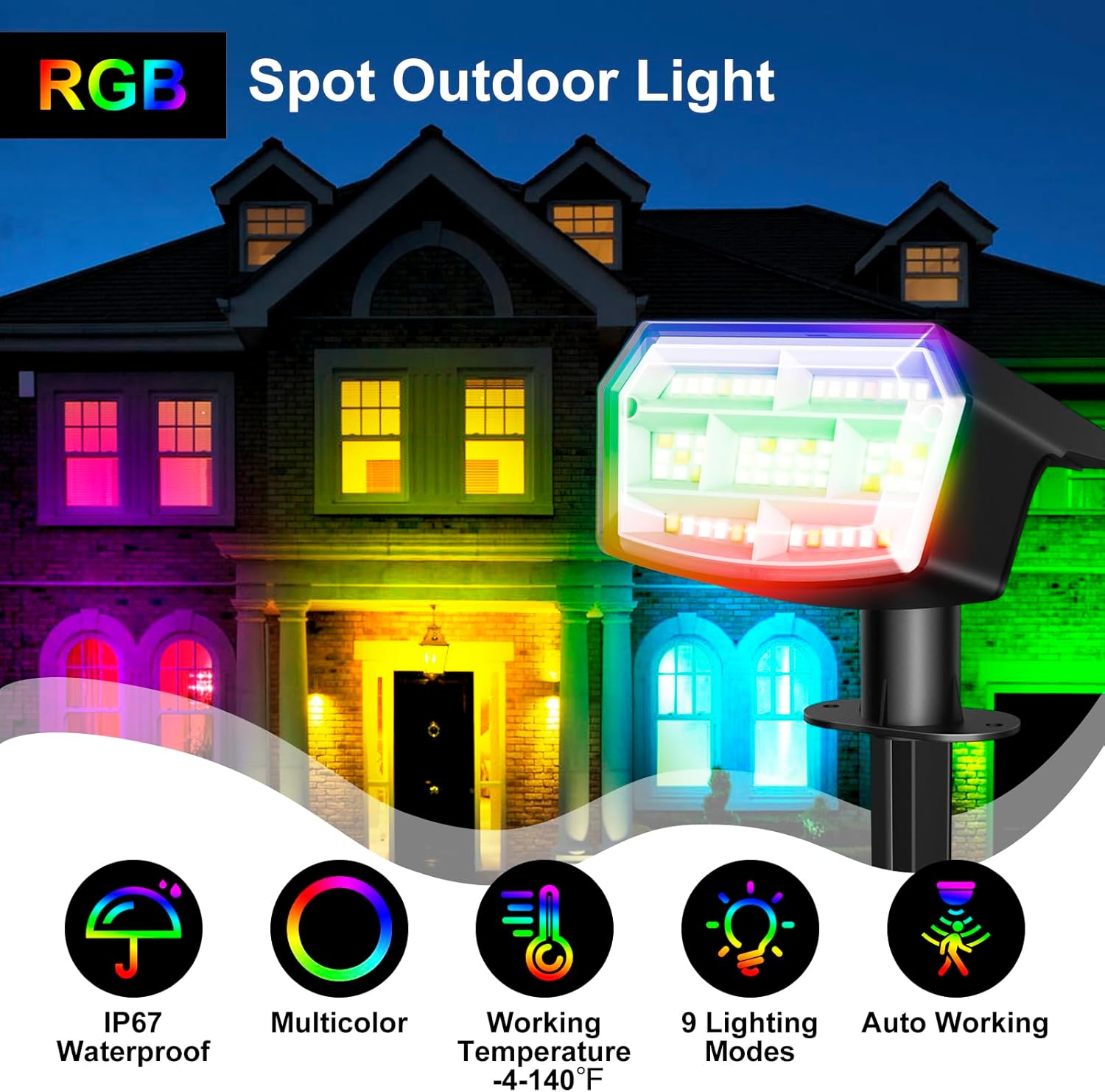 Luces solares que cambian de color al aire libre, 59 luces LED RGB solares para exteriores con 9 modos de iluminación, encendidoapagado automático