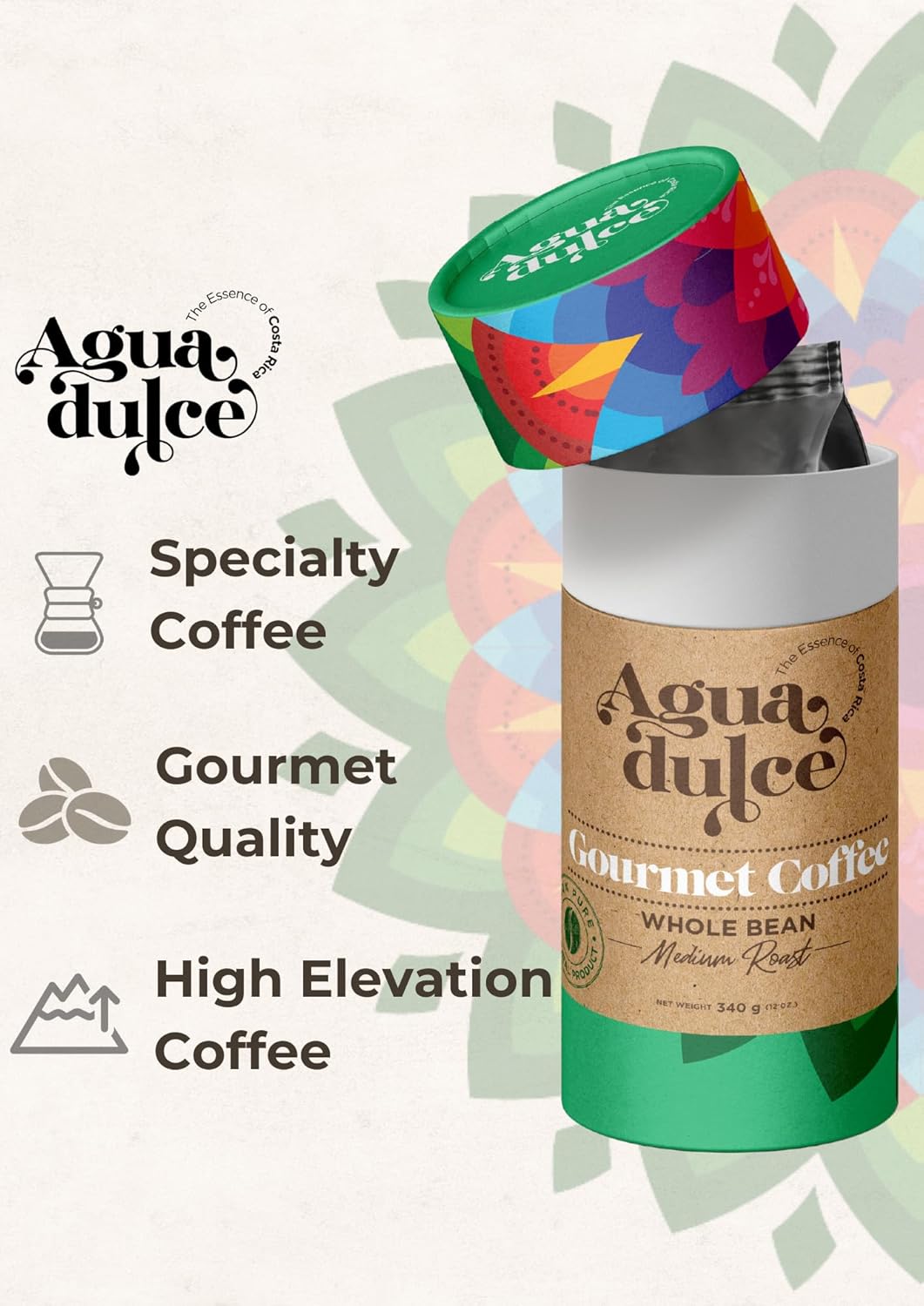 Agua Dulce Café especial 100% arábica de origen único de comercio justo gourmet de miel de Costa Rica proceso o selección de tostado medio (tostado