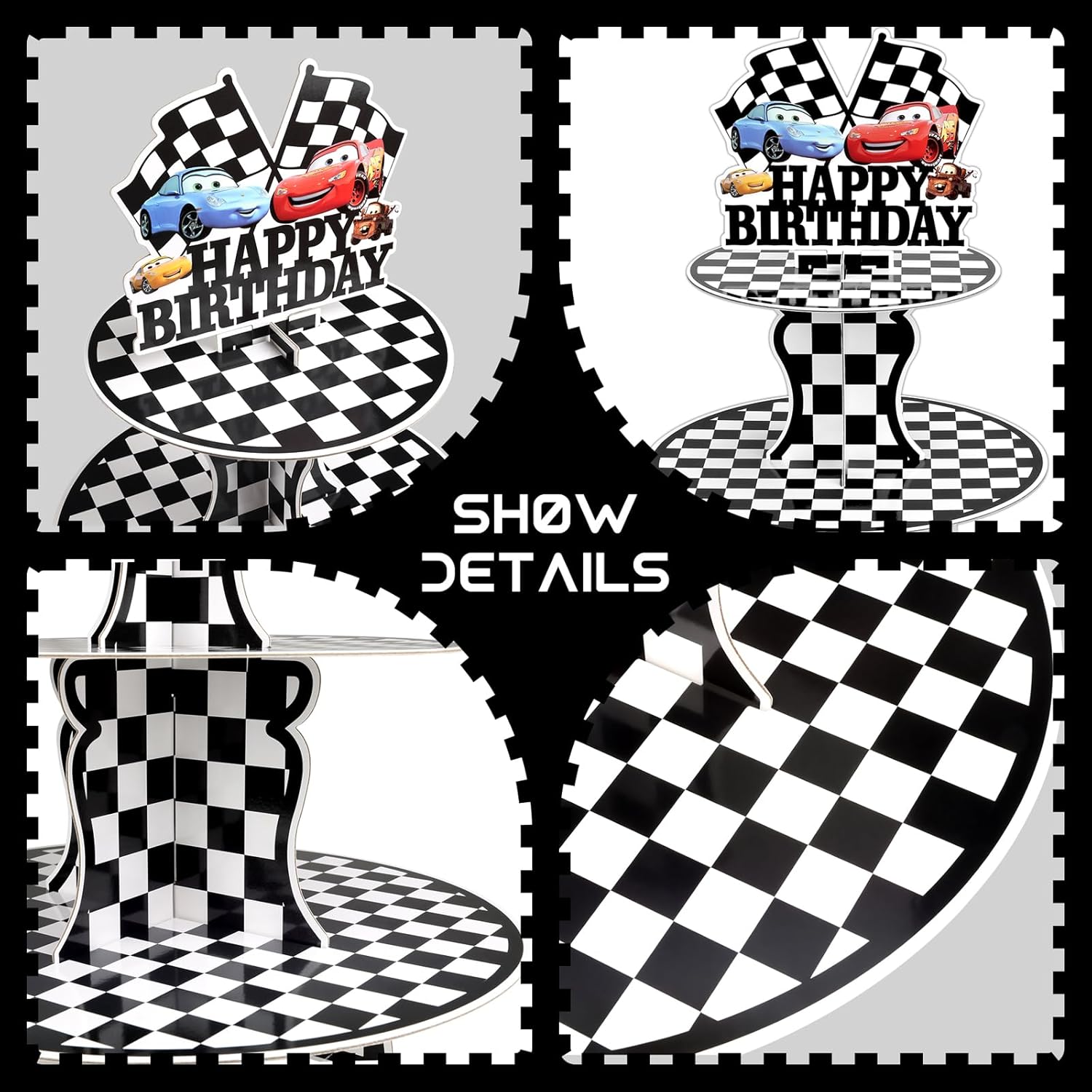Paquete de 2 soportes para cupcakes de autos de carreras, suministros de fiesta de cumpleaños, dos decoraciones rápidas de autos para camiones,