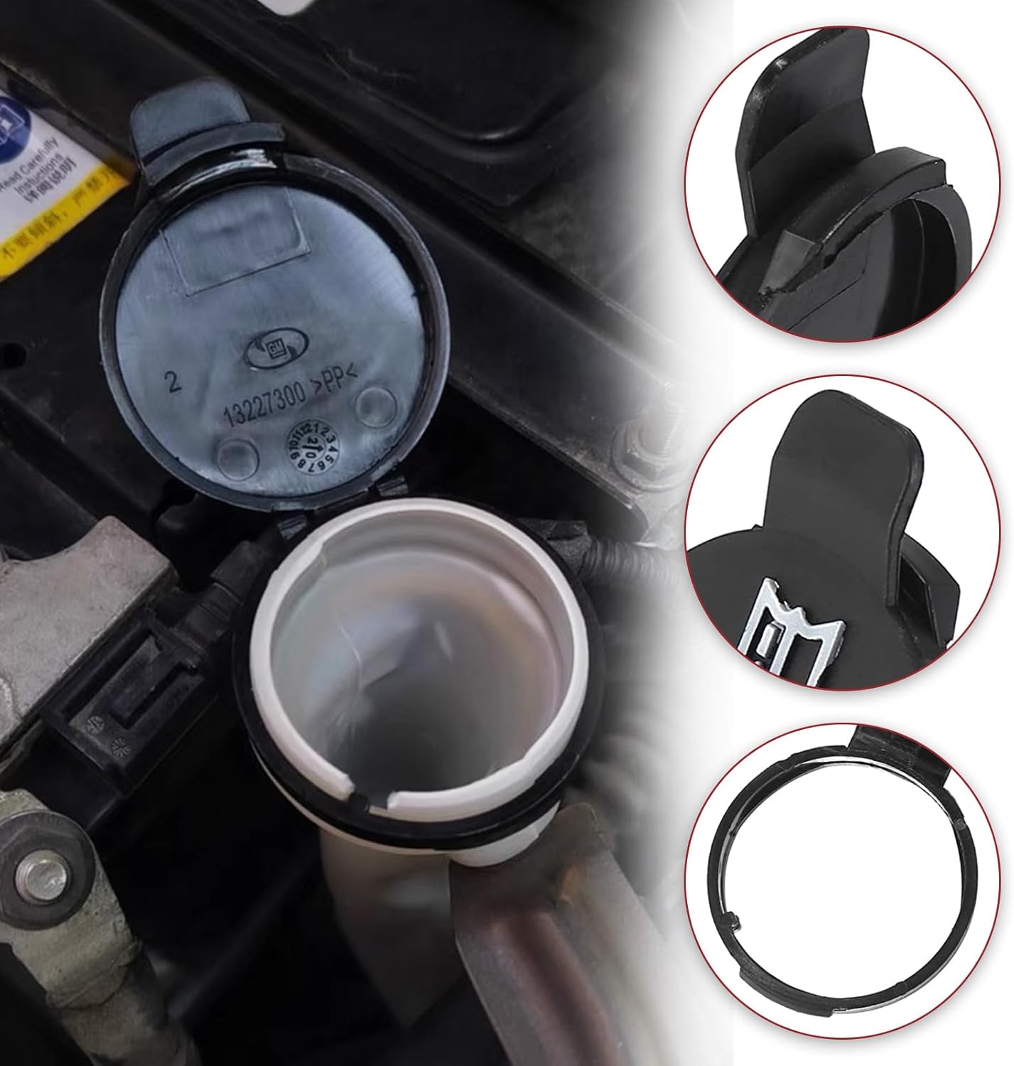 Ziciner Tapa de depósito de líquido para limpiaparabrisas de automóvil, cubierta de tapa de anillo de tanque de botella de almacenamiento de