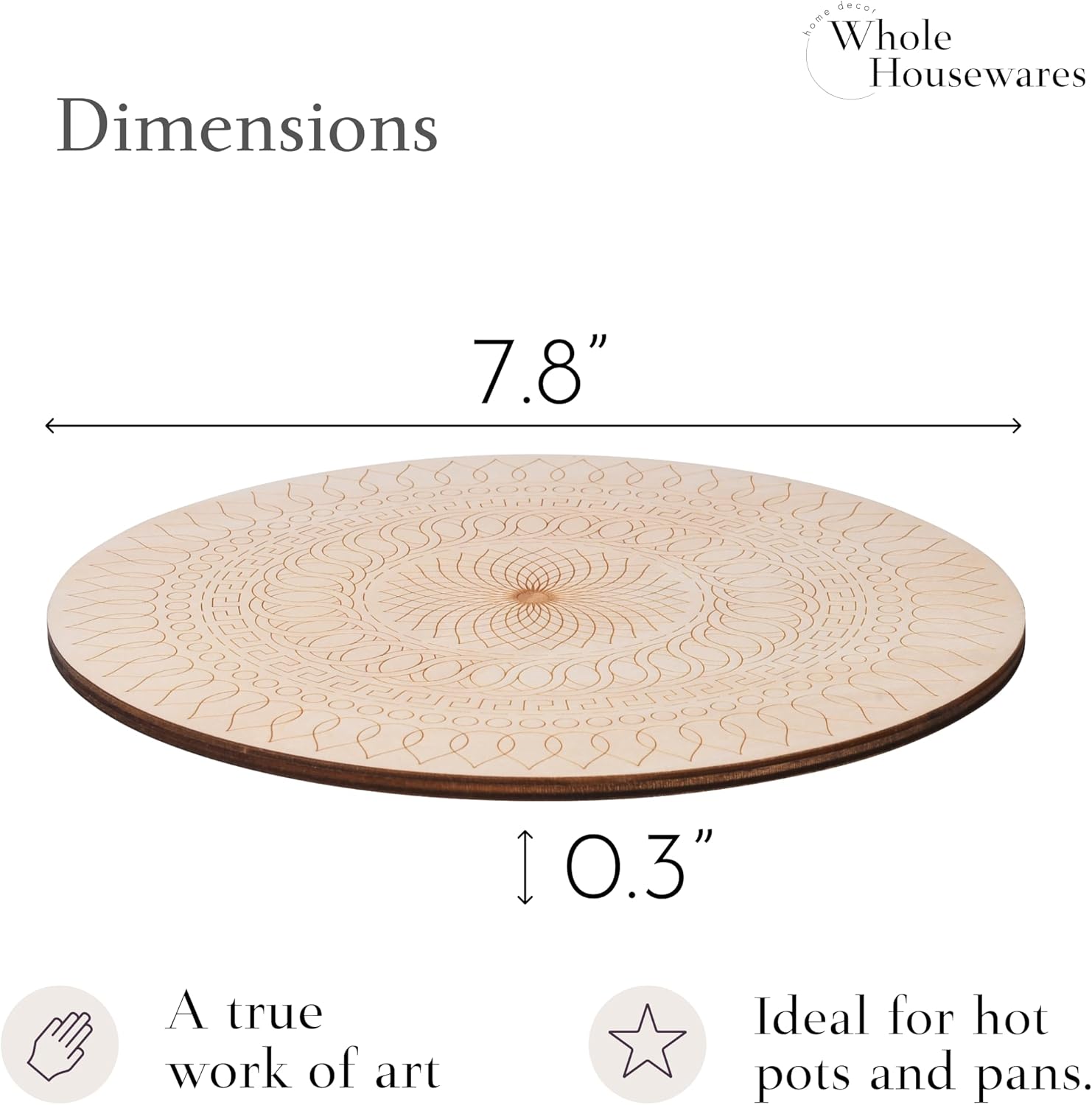 Whole Housewares Salvamanteles de madera para platos calientes, ollas y sartenes, olla de madera resistente al calor, accesorios de encimera de