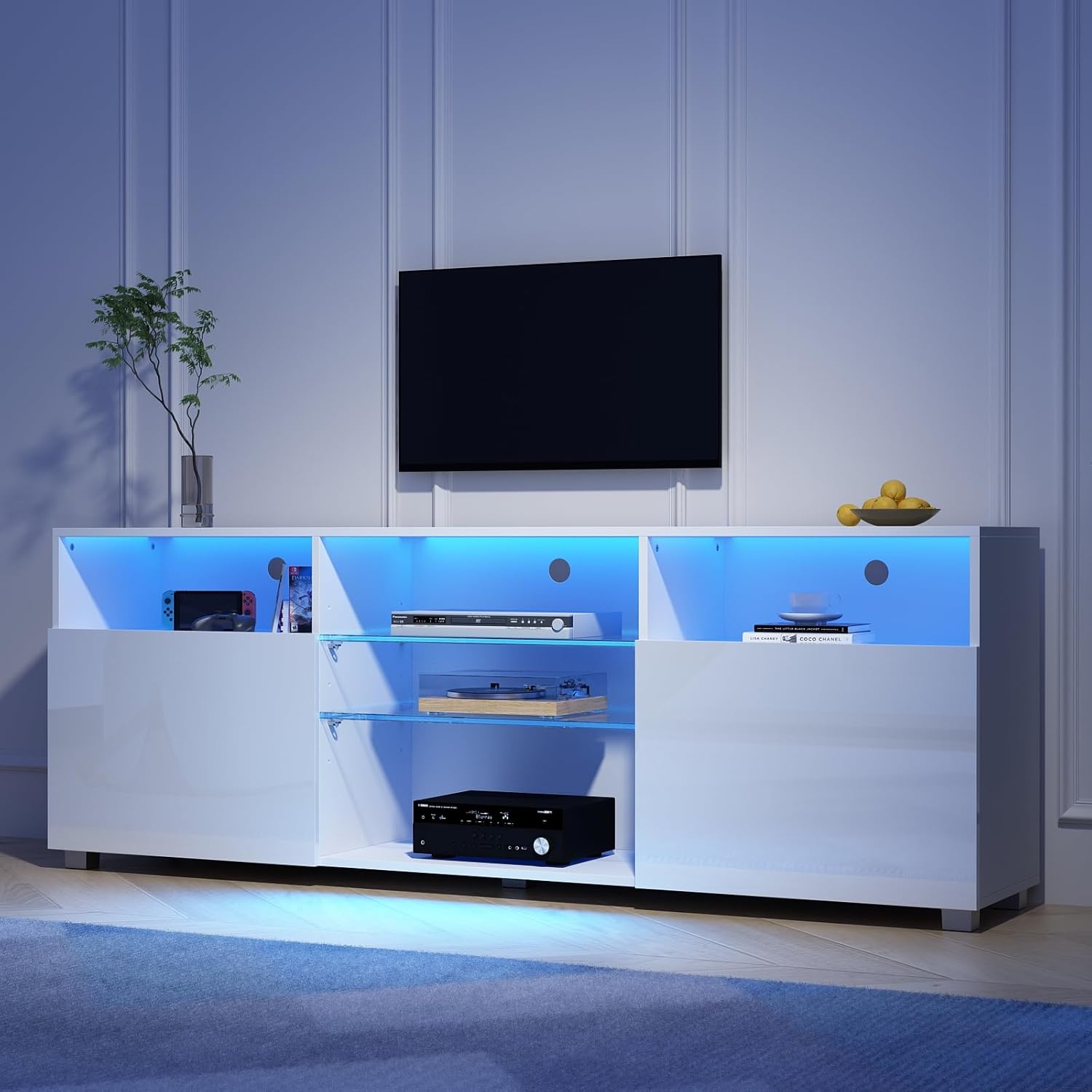 St.Mandyu Soporte de TV LED para TV de 6575 pulgadas, moderno centro de mesa de televisión con cajón y luces LED, centro de entretenimiento de alto