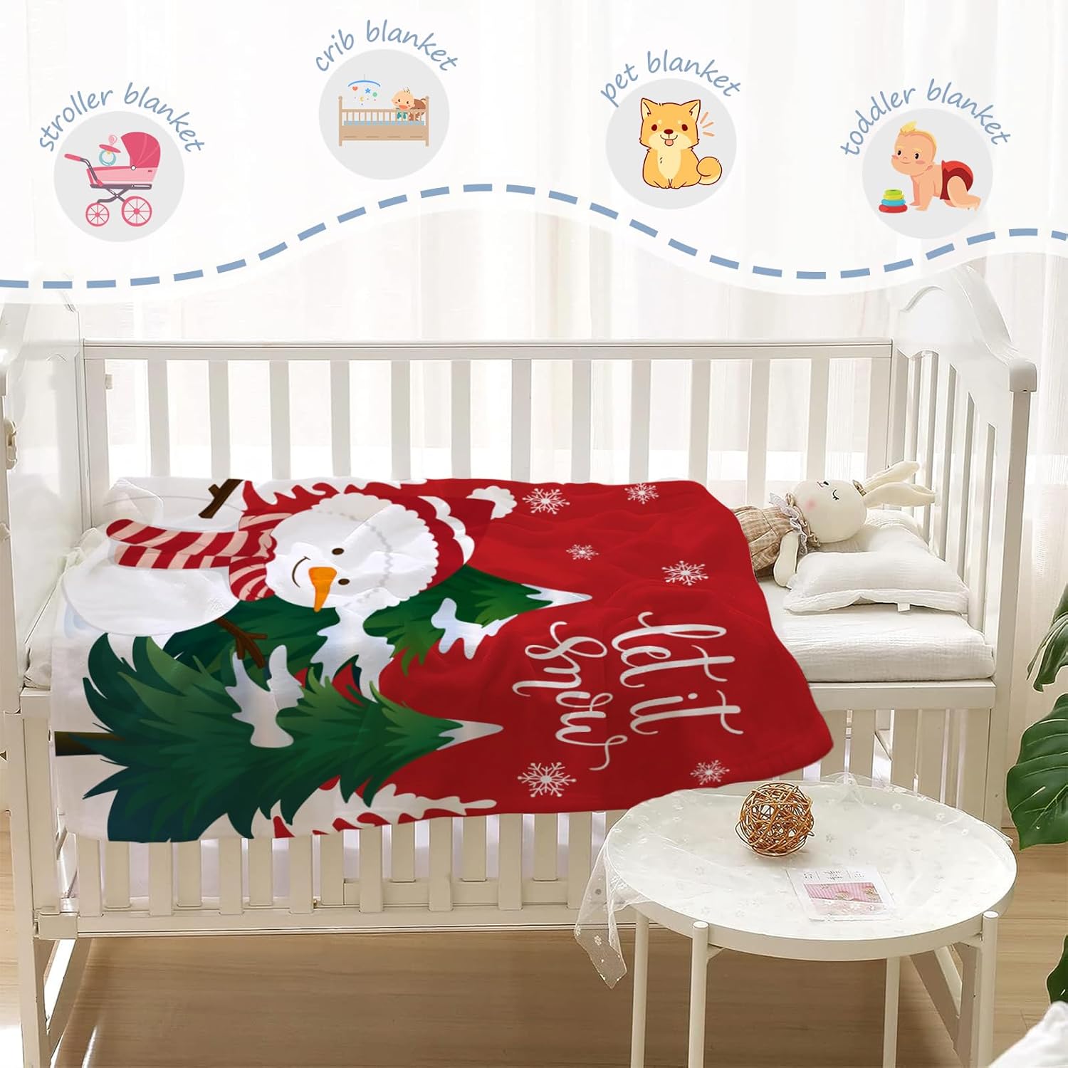 YeeJu Manta de Navidad para bebé, color rojo, árbol de Navidad, muñeco de nieve, para bebé, bebé, cuna, carriola, suave, ligera, mullida, manta de