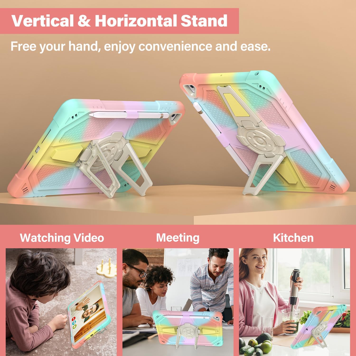 Funda para iPad de 9 generación, iPad de 87 generación con soporte para lápiz y soporte, correa para el hombro, funda protectora duradera a prueba