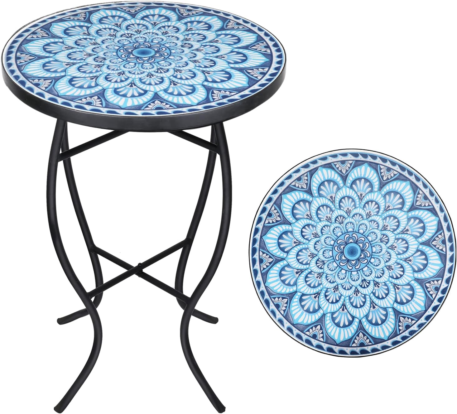 VCUTEKA Mosaic – Mesa auxiliar para exteriores, redonda de 14 pulgadas, mesa auxiliar para patio, jardín, sala de estar, bistró balcón o césped,