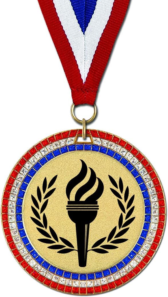Hodges Badge Company Victoria antorcha medallas oro, plata, y bronce con color rojo, blanco y azul cuello Ribbon- hecho de metal- se venden en