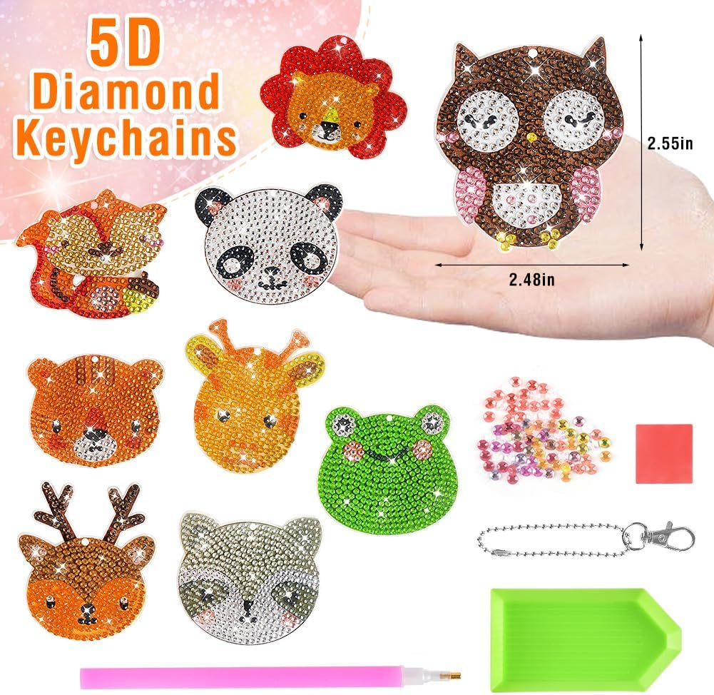 Kits de llavero de diamante 5D para niños, 9 piezas, artes y manualidades para niños de 8 a 12 años, pintura por números para decoración de