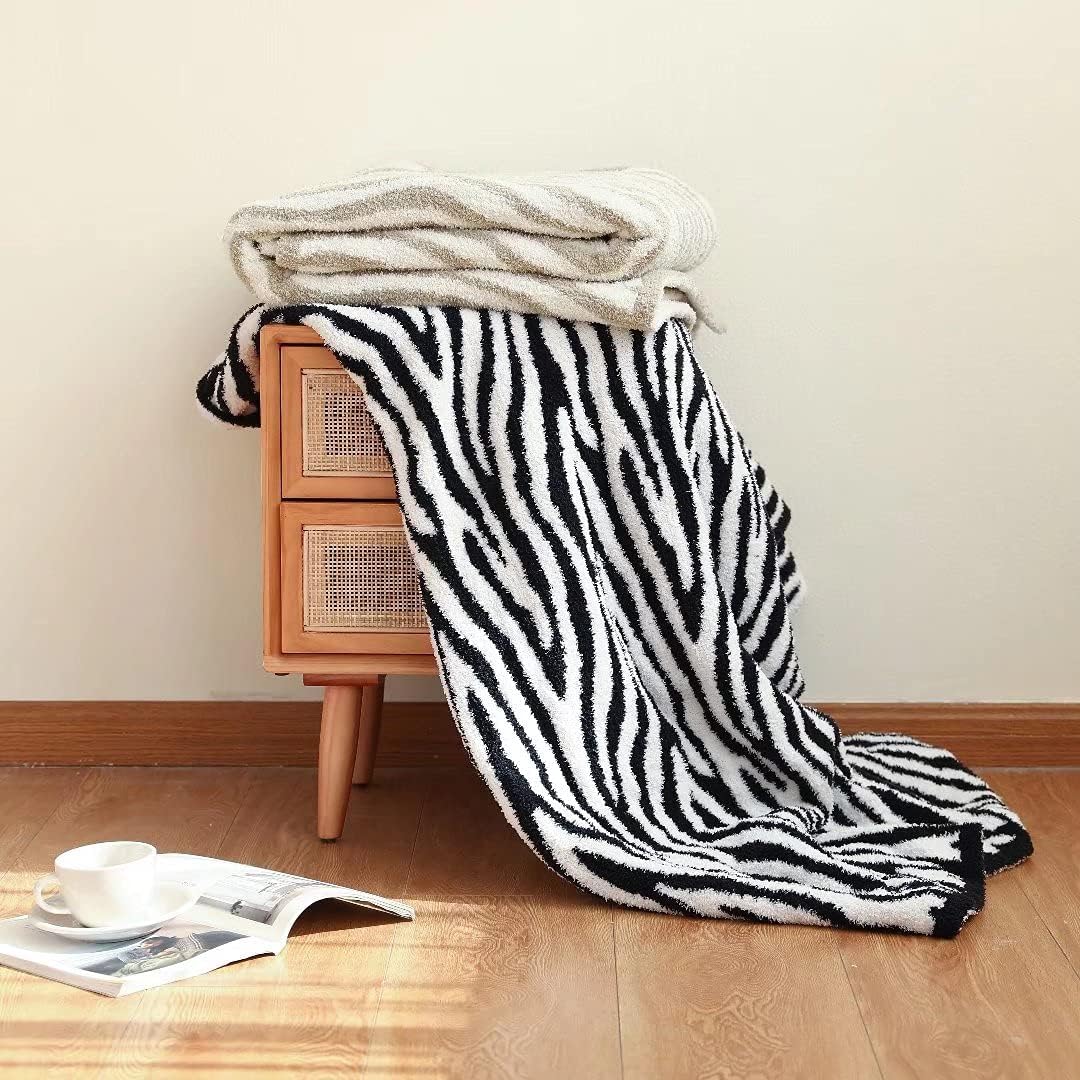 Manta de forro polar de lujo de punto ultra suave, diseño de cebra, sensación de aire, acogedora y cálida para cama, sofá o sillón en todas las