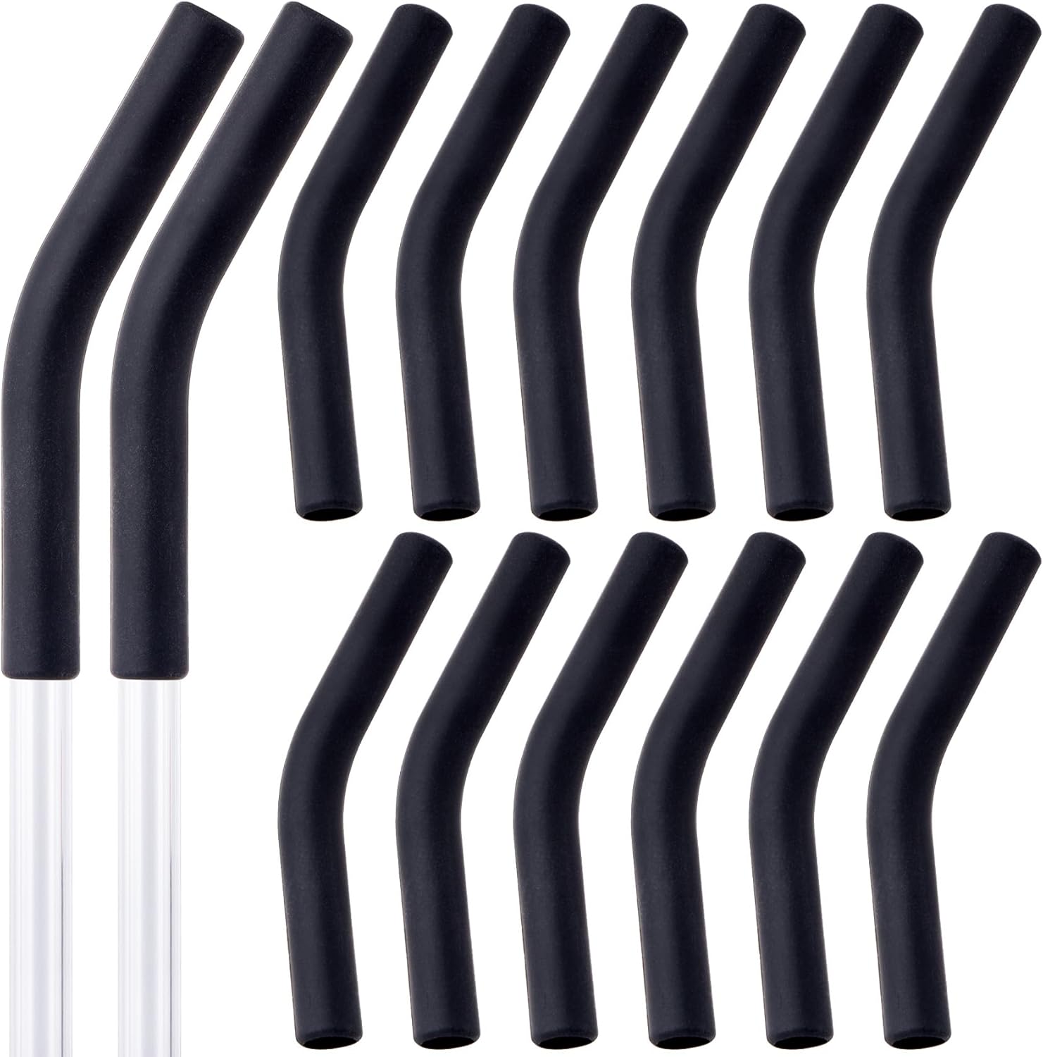 HINZIC 12 puntas de silicona reutilizables para pajitas de goma de grado alimenticio, codo flexible negro, punta de repuesto para popotes de metal