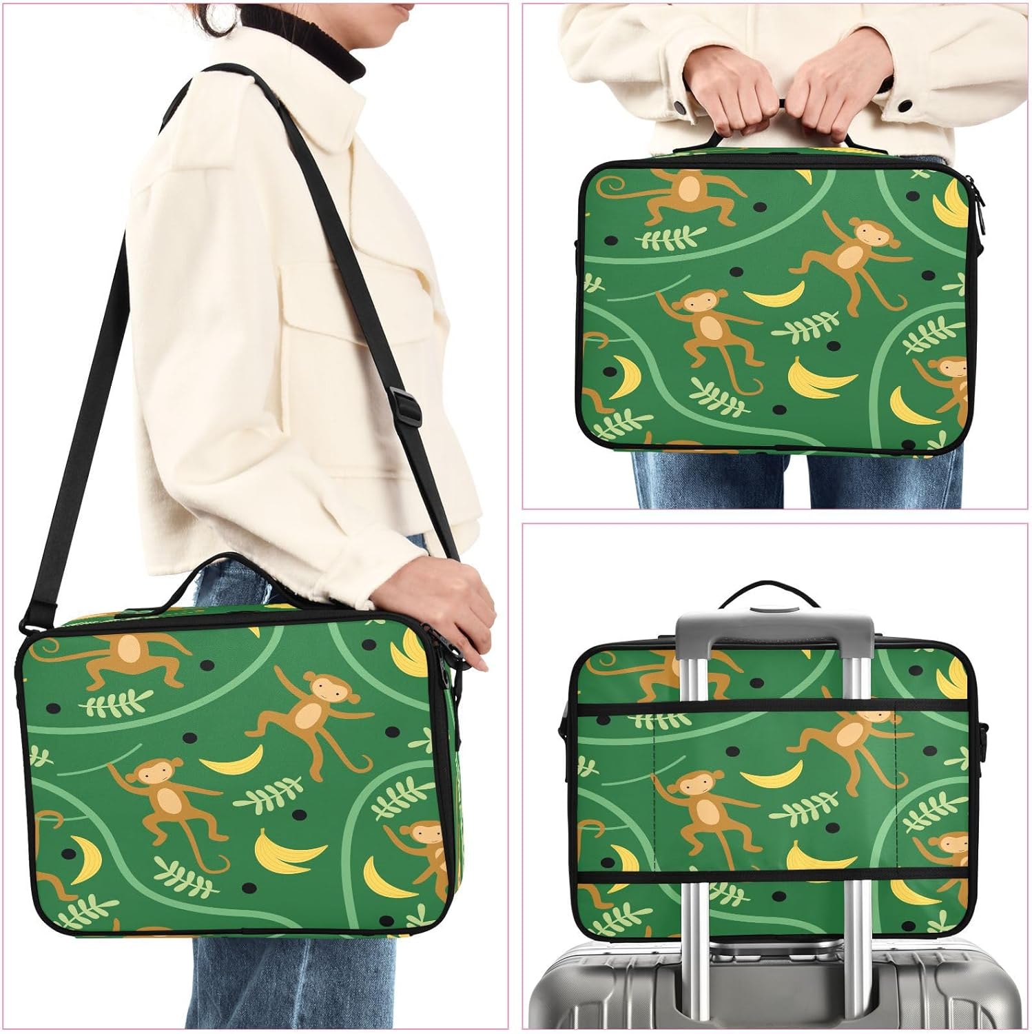 Seamless Pattern Monkeys Animal Lianas double layer cosmetic bag travel make up bags for toiletries makeup bag toiletry bolso de maquillaje para