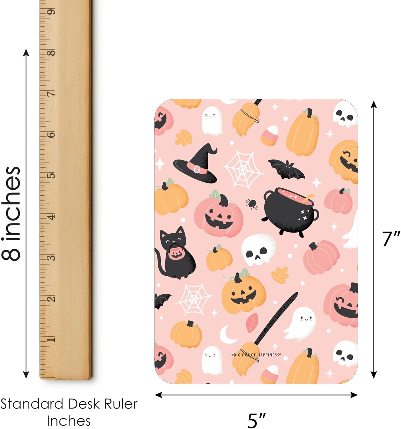 Big Dot of Happiness Pastel Halloween – Tarjetas de bingo y marcadores – Juego de bingo de fiesta de calabaza rosa – Juego de 18