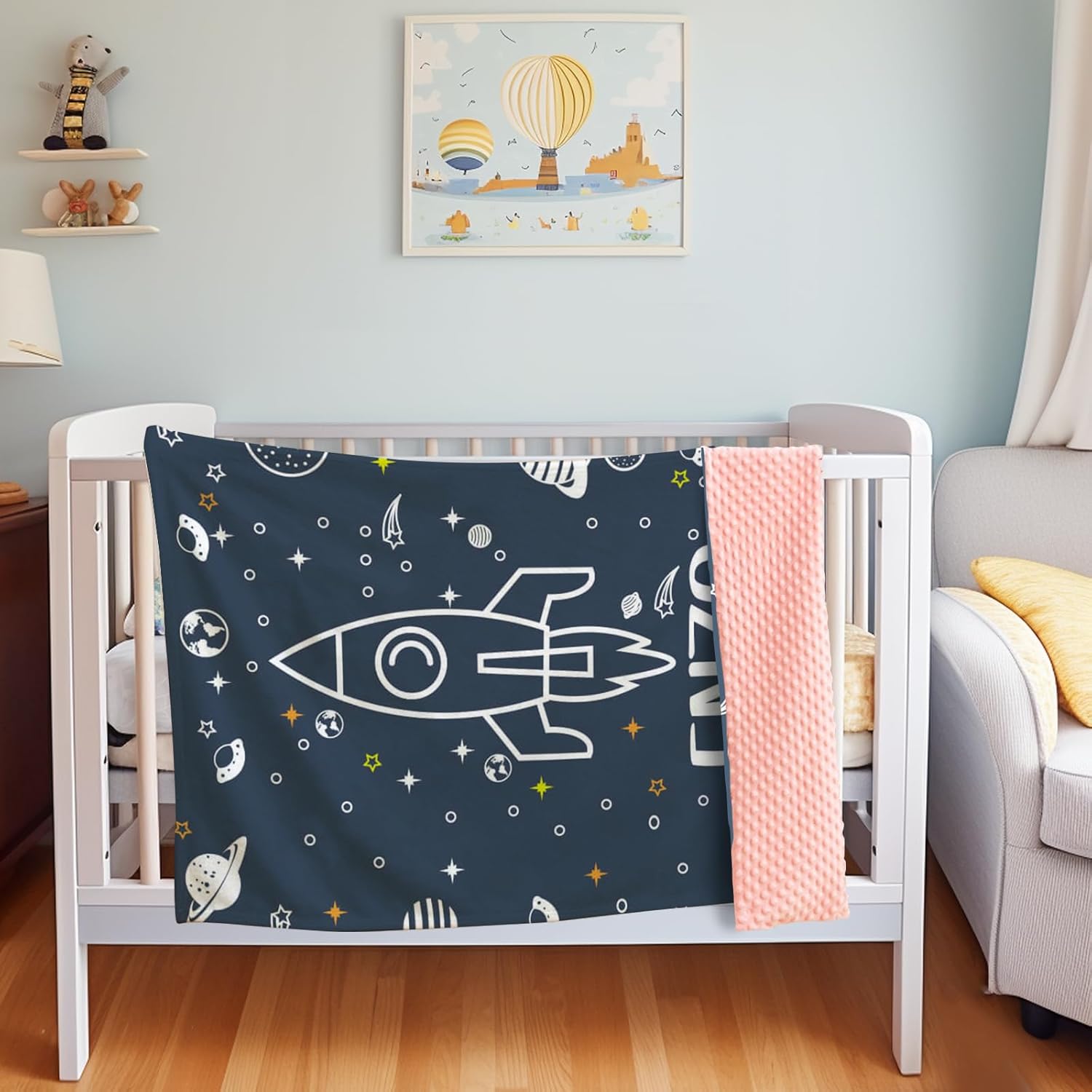 Manta de bebé personalizada para niños, manta de bebé personalizada con nombre, franela suave con respaldo de puntos de doble capa, manta de