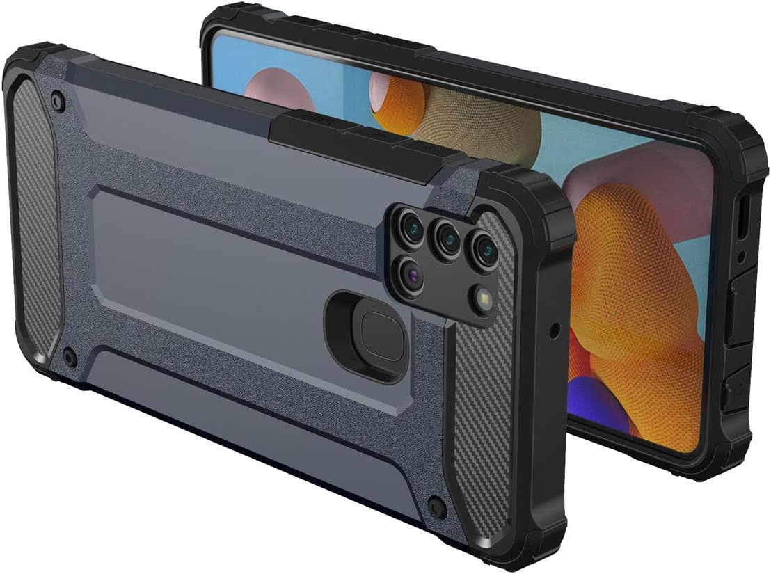 Asuwish Funda compatible con Samsung Galaxy A21S y protector de pantalla de vidrio templado, accesorios de celda, fundas resistentes de doble capa
