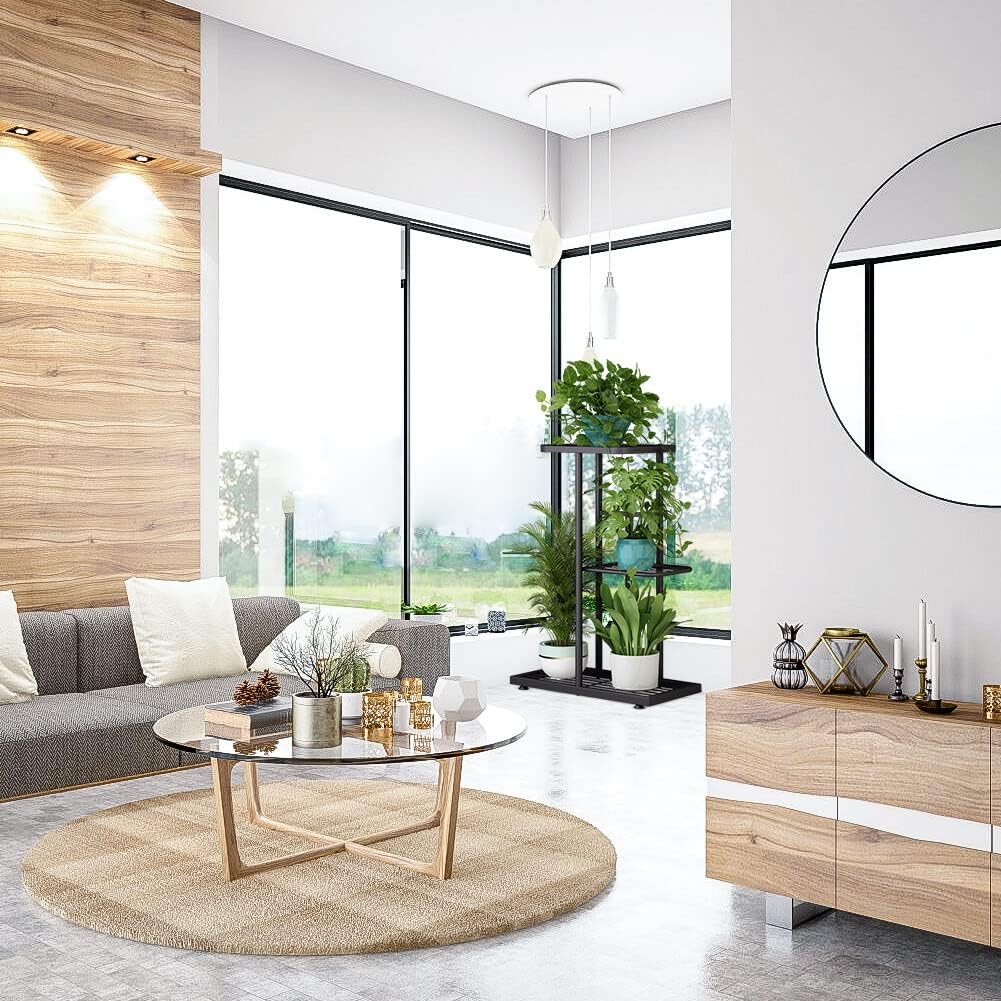 Soporte de metal para plantas de 3 niveles para plantas de interior y exterior, soporte alto para macetas de flores, estante para plantas, estante