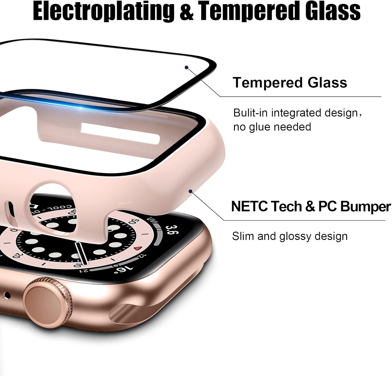 Paquete de 5 fundas con protector de pantalla de vidrio templado para Apple Watch SE Series 654 2022 de 1.575 pulgadas, JZK Hard PC HD, cubierta