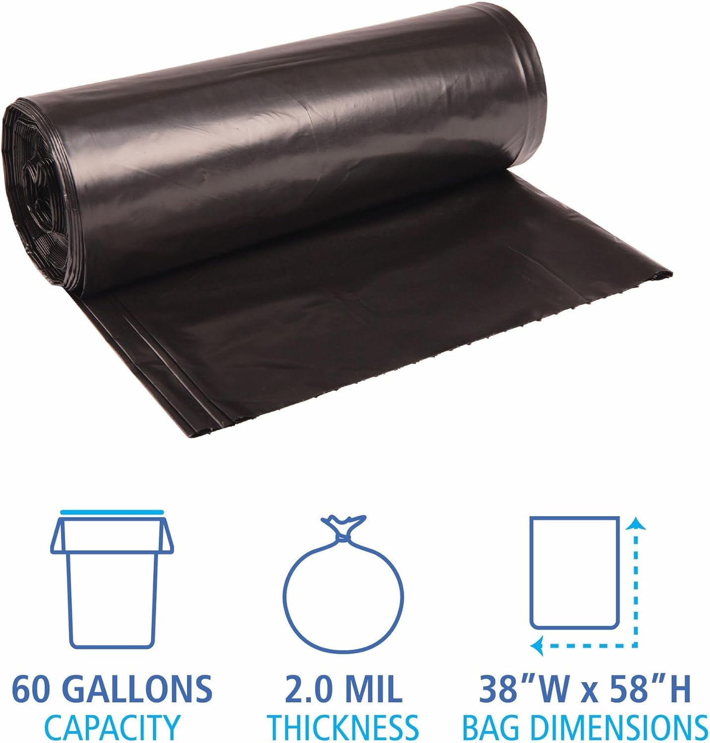 Boardwalk 526 Super Extra-Heavy Repro Can Liner, 38×58, 2 Mil, 60gal, Blk, 10 BGRL, 10 RLCT