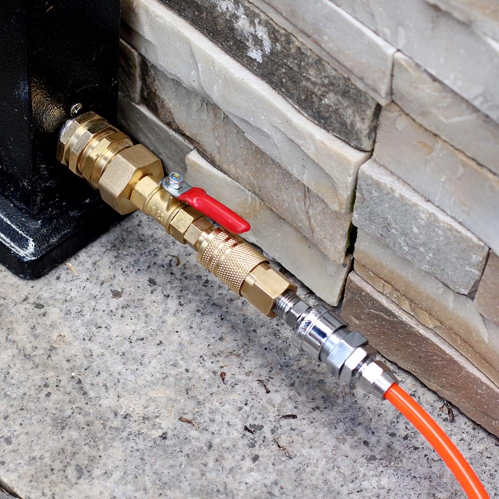 Adaptador de soplado para autocaravana con enchufe de conexión rápida de 14 pulgadas y rosca de manguera de agua de jardín de 34 pulgadas para