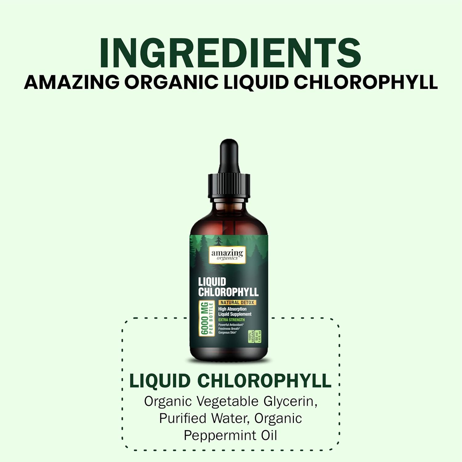 Gotas de clorofila líquida – Clorofila orgánica – Impulso de energía natural (verde)