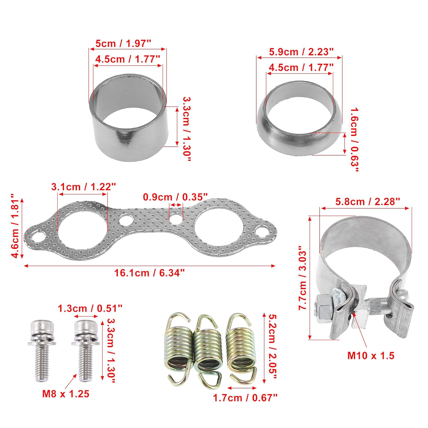 Motoforti Kit de reconstrucción de juntas de colector de escape ATV y pernos de resorte para Polaris RZR S 800 2012-2014