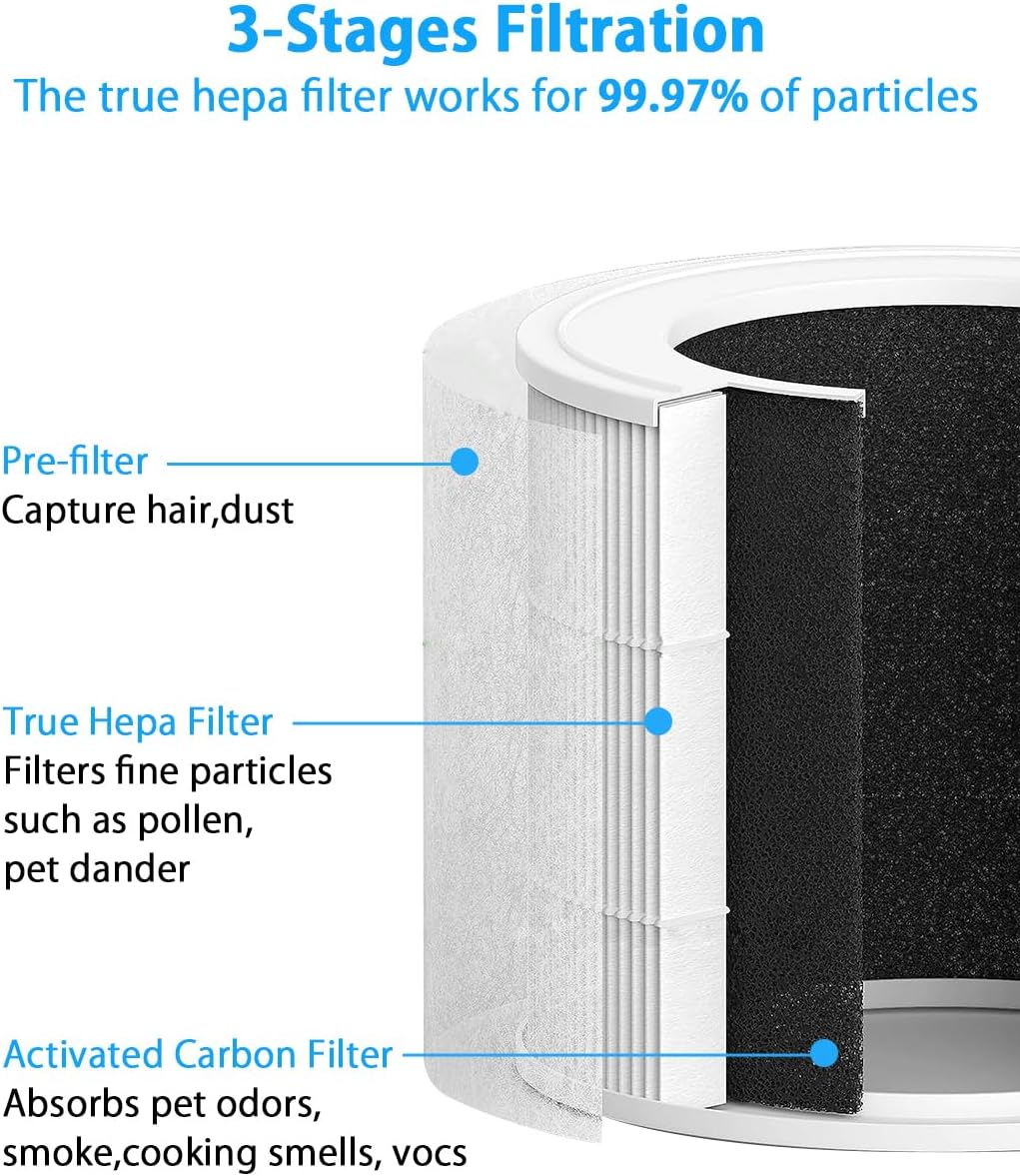BBT BAMBOOST Core Mini filtro de repuesto compatible con mini purificador de aire LEVOIT Core, 3 en 1 True HEPA y filtro de carbón activado de alta