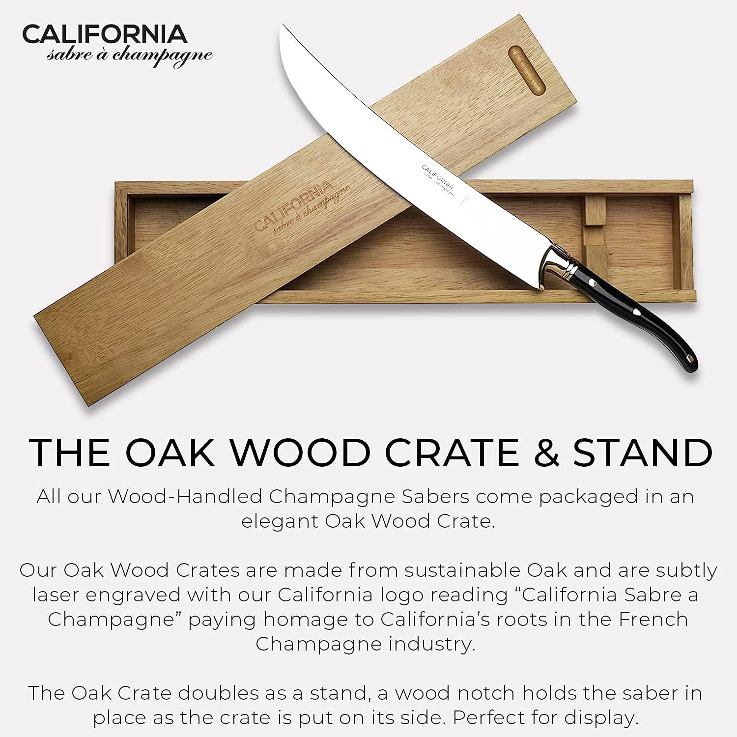 California Champagne Saber Company – Madera negra – Espada hecha a mano en estilo francés Laguiole – Empaquetada en elegante caja de madera de roble