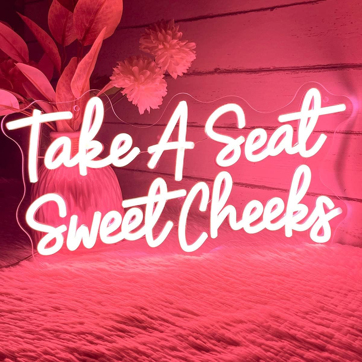 Letrero de neón con texto en inglés Take a Seat, Sweet Cheeks para decoración de pared, personalizable, para dormitorio, cumpleaños, boda, fiesta,