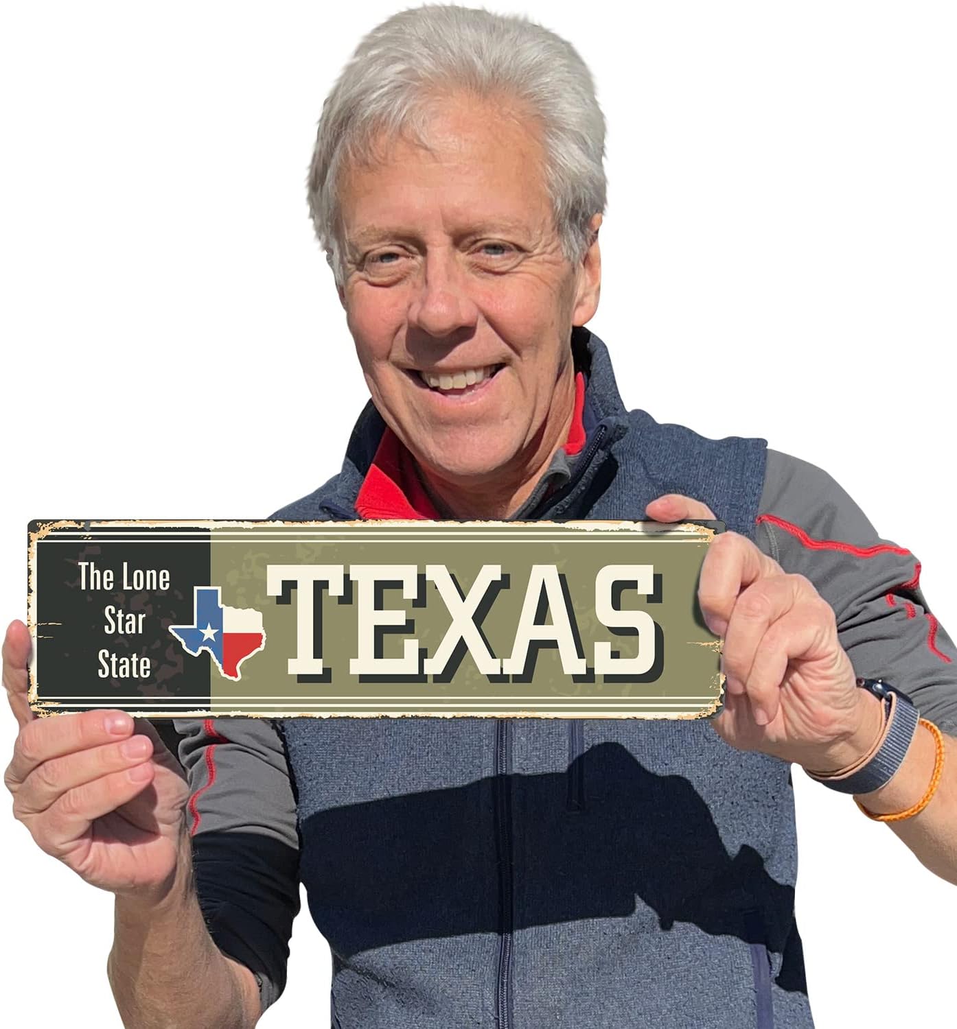 SmartSign Letrero de metal vintage con texto en inglés “The Lone Star State” de 4 x 14 pulgadas, aluminio inoxidable de 40 mil con abrigo