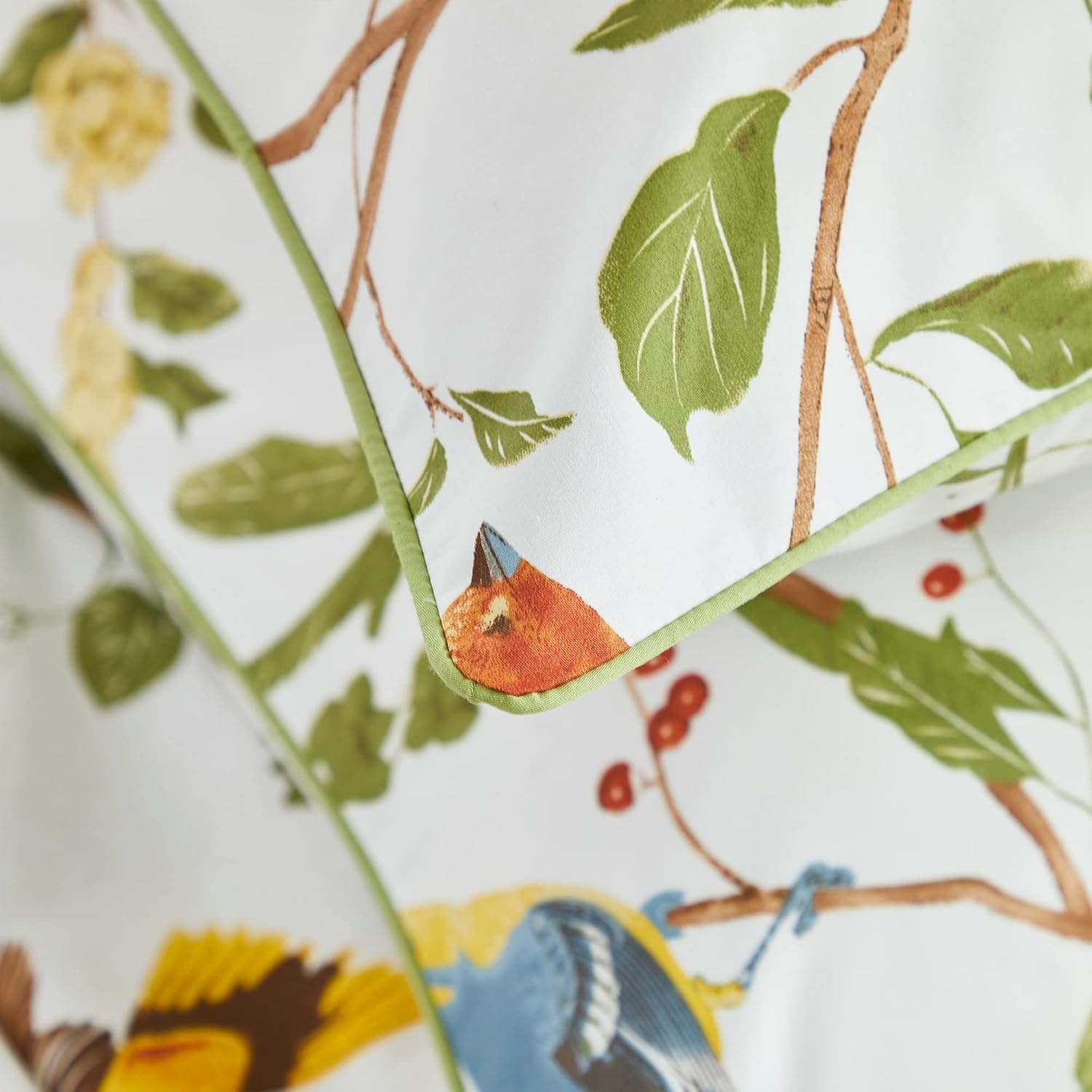 Brandream Juego de sábanas de lujo con diseño de pájaros florales orientales, 800 hilos, 100% algodón egipcio, bolsillo profundo, color blanco,