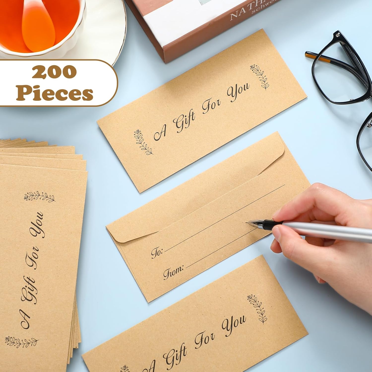 200 sobres de papel kraft para efectivo de 2.9 x 6.5 pulgadas, sobres de dinero pequeños para regalos en efectivo, sobres de dinero para tarjetas de
