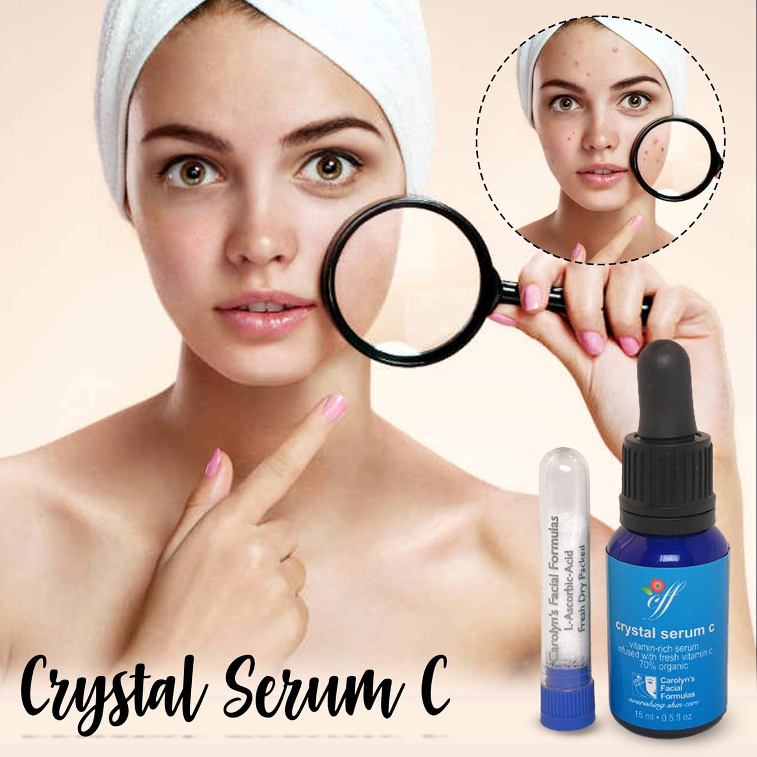 Carolyn’s Facial Formulas Crystal Serum C, paquete de 3  Suero de vitamina C  Suero para limpiar la piel  Fabricado en Estados Unidos  Orgánico,