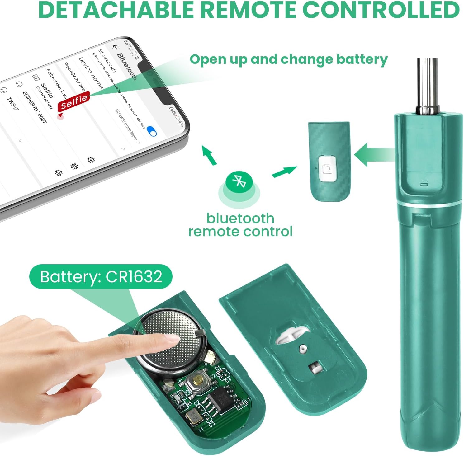 Palo selfie para iPhone trípode con control remoto inalámbrico extensible, trípode extensible para selfie stick para iPhone y Android, para viajes