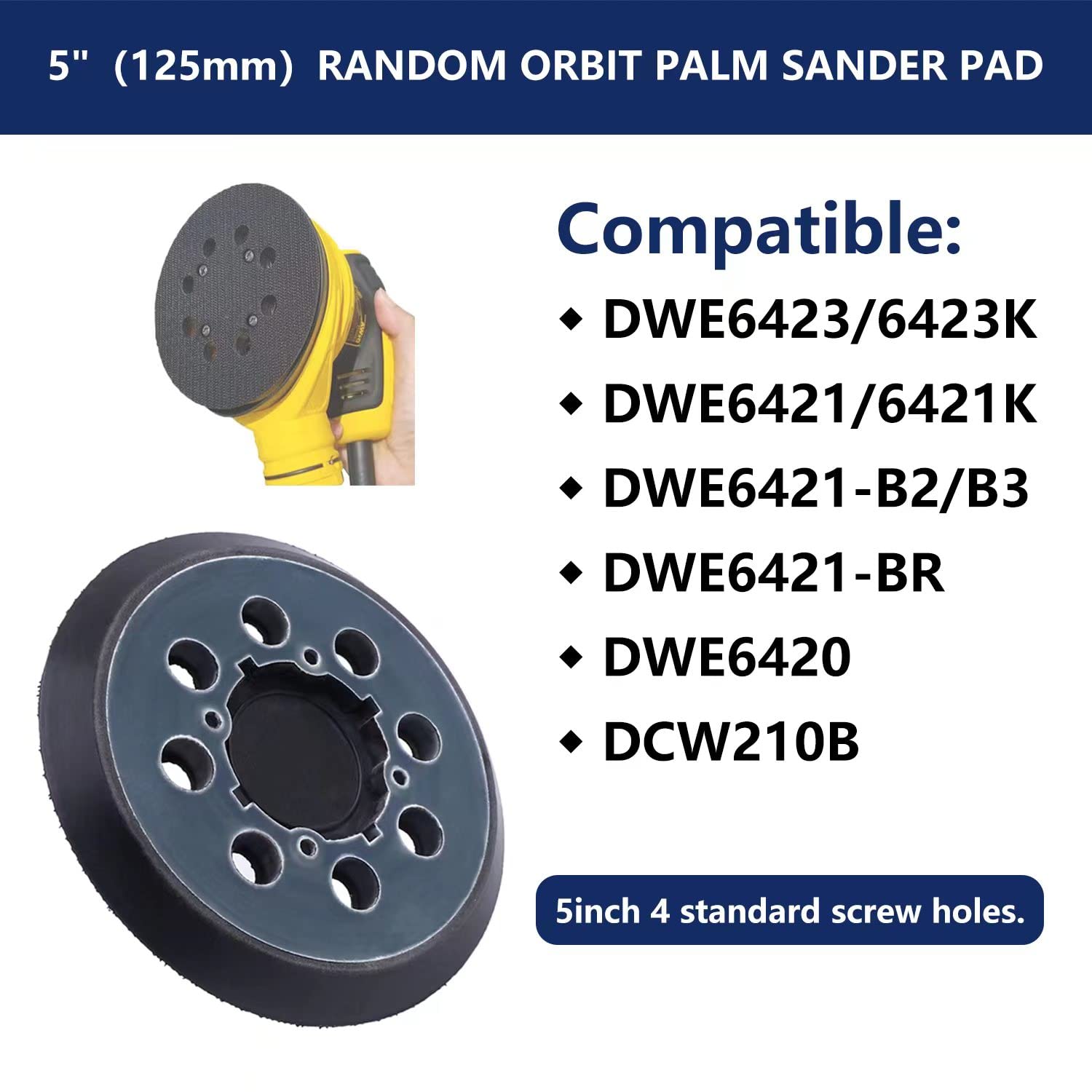 Almohadilla de repuesto de lijadora orbital aleatoria DeWalt DWE64236423K, DWE64216421K, DCW210B de 5 pulgadas con 8 agujeros de espuma de gancho y