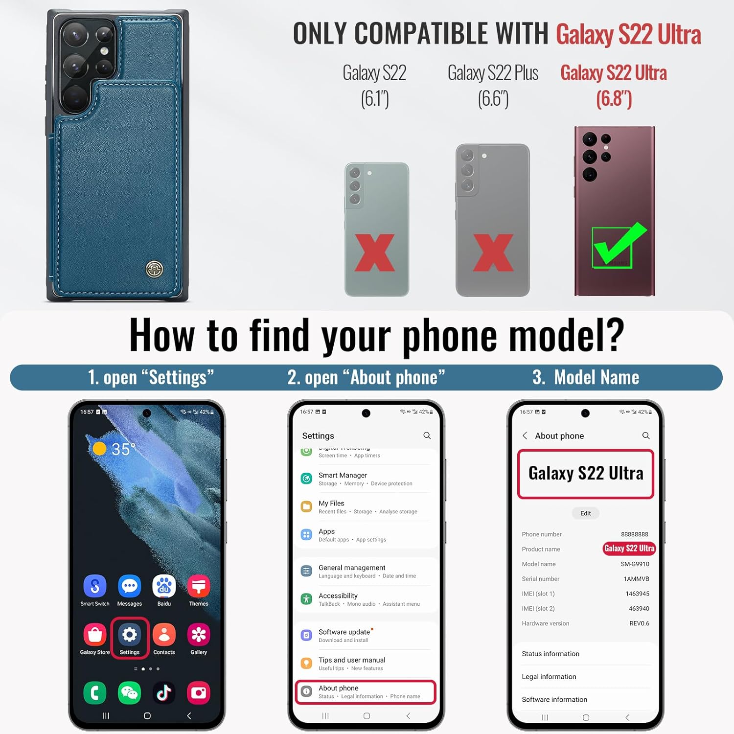 Vinich Funda tipo cartera para Samsung Galaxy S22 Ultra con tarjetero y ranuras de crédito con bloqueo RFID, función atril, a prueba de golpes, para