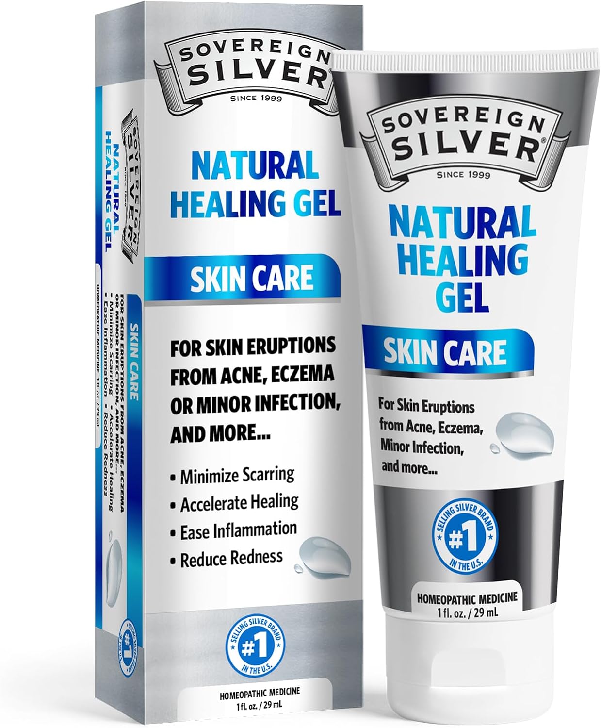 Sovereign Silver Gel curativo natural, cuidado de la piel para curar, reducir el enrojecimiento, minimizar las cicatrices del acné y aliviar la