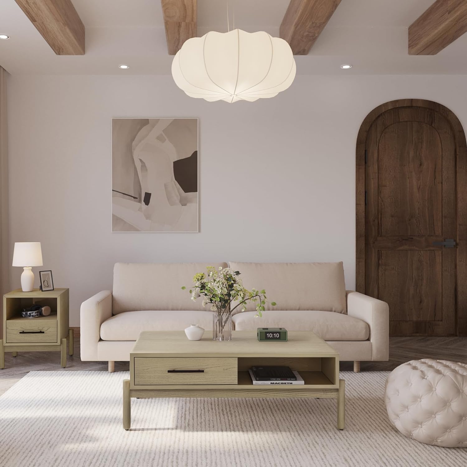 Bme Lyra – Mesa auxiliar rectangular de madera maciza para sala de estar, mesa central moderna de mediados de siglo con almacenamiento, fácil