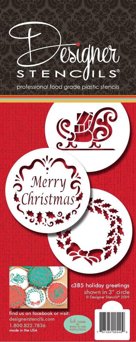 Designer Stencils Plantillas de pastel navideñas Greetings, beigesemitransparentes
