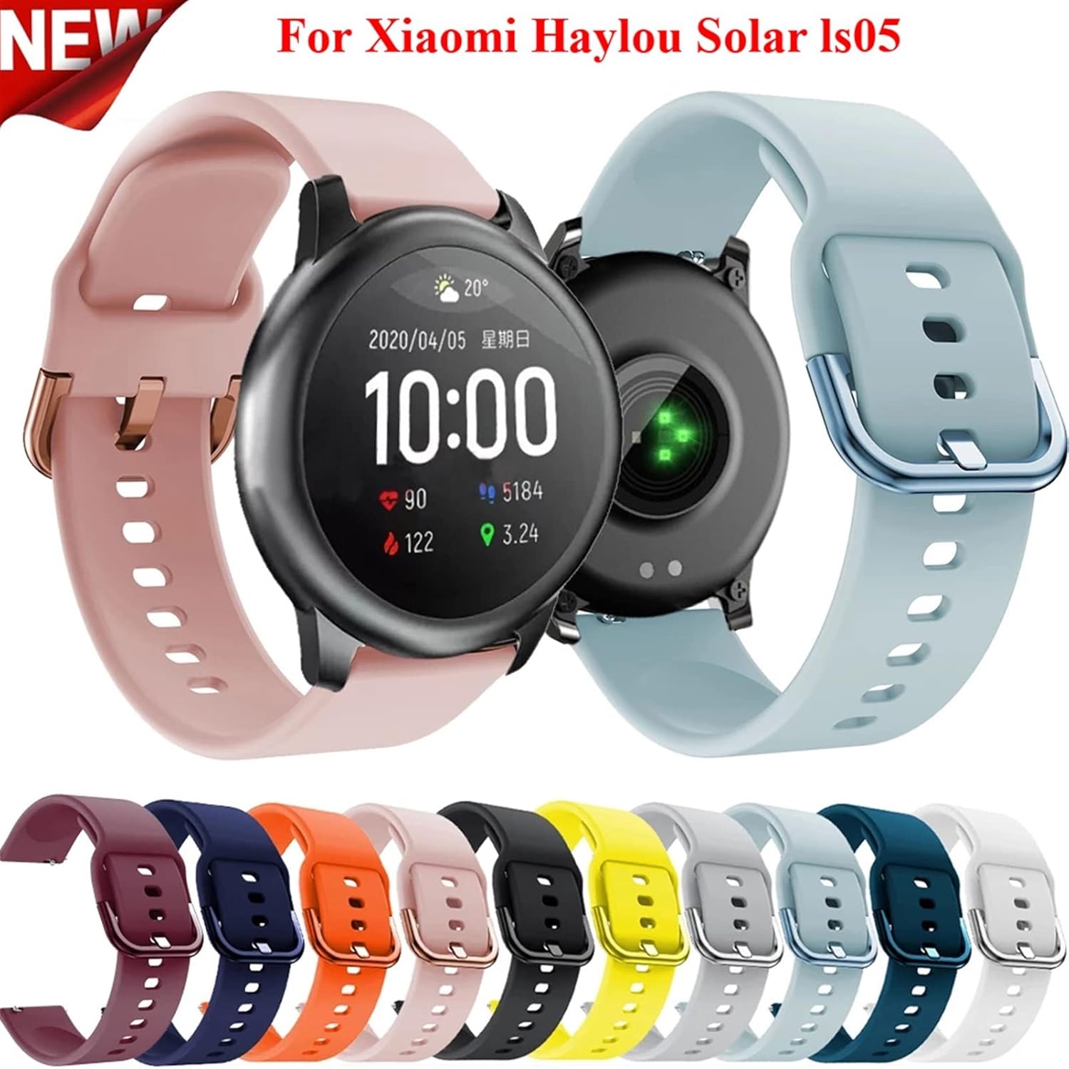 ANKANG Correa de reloj de silicona suave de 0.73 pulgadas para Xiaomi Haylou Solar ls05 pulsera original de reloj inteligente (color  rosa, tamaño
