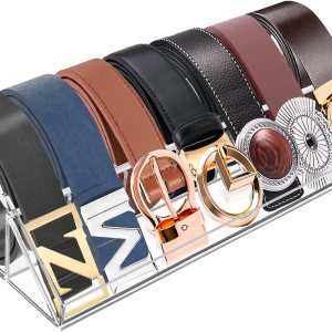 Acrylic Belt Organizer, FODIENS 7 Compartments Belt Storage Holder for Closet Drawer, Clear Belt Box Container Display Case with Display Stand for Acrylic Belt Organizer, FODIENS 7 Compartments Belt Storage Holder for Closet Drawer, Clear Belt Box Container Display Case with Display Stand for