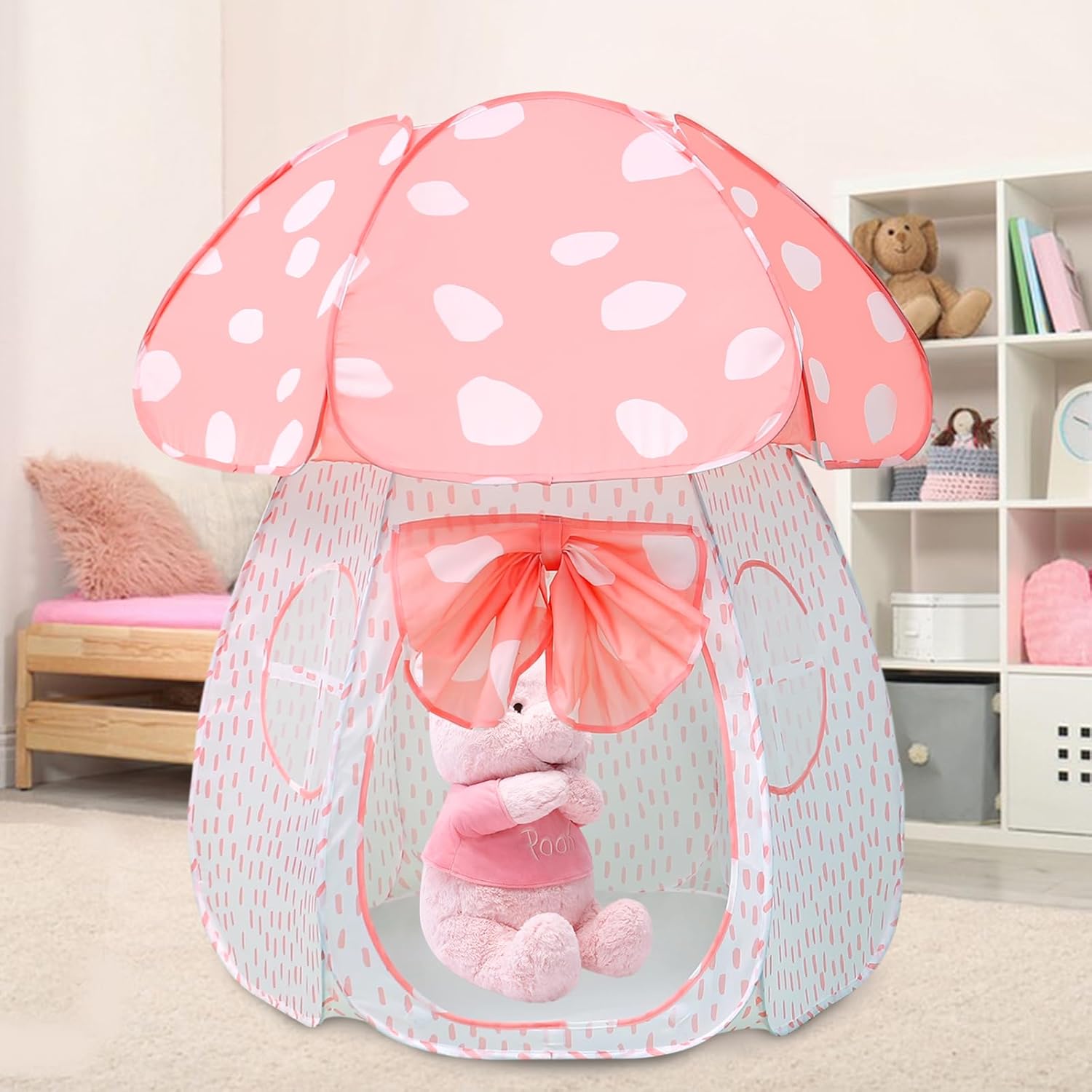 Tienda de campaña desplegable para interiores y exteriores, casa de juegos grande para niños y niñas, tienda de campaña plegable única con hongos