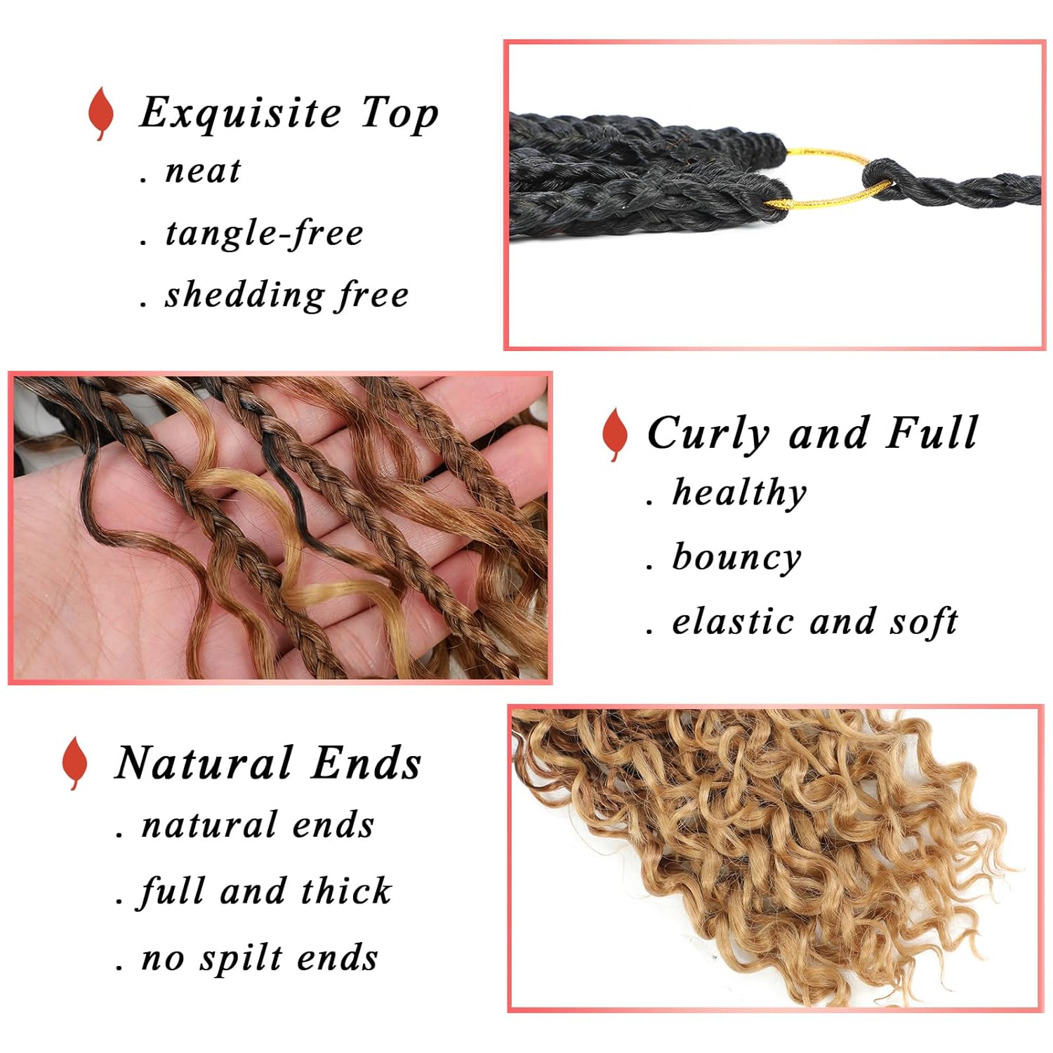 Liang Dian 8 paquetes de trenzas de cabello de ganchillo con extremos rizados de 18 pulgadas, trenzas de caja diosa de cabello bohemio de ganchillo