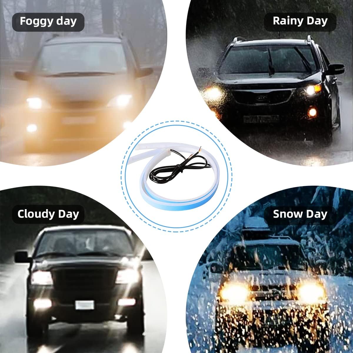 Tiras LED para faros delanteros de automóvil, 2 tiras flexibles de doble color, tira de luz LED impermeable para circulación diurna, accesorios