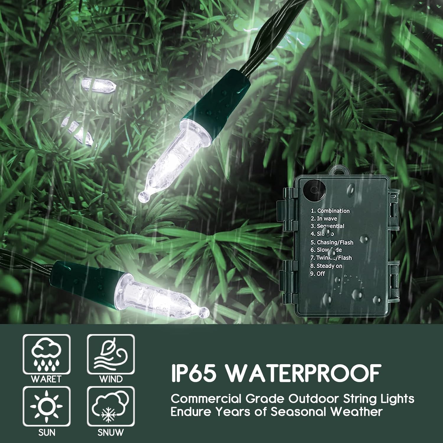 Luces de Navidad a pilas, paquete de 2 mini tiras de 50 luces LED de 17 pies con 8 modos de temporizador automático, luces de árbol impermeables
