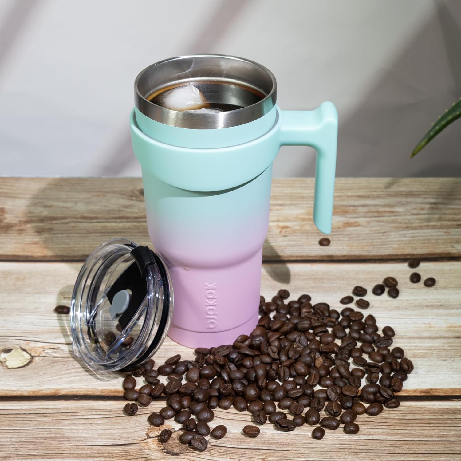 BJPKPK Vaso de 20 onzas con asa, de acero inoxidable, con tapa y pajilla, para mujeres y hombres, goma de mascar