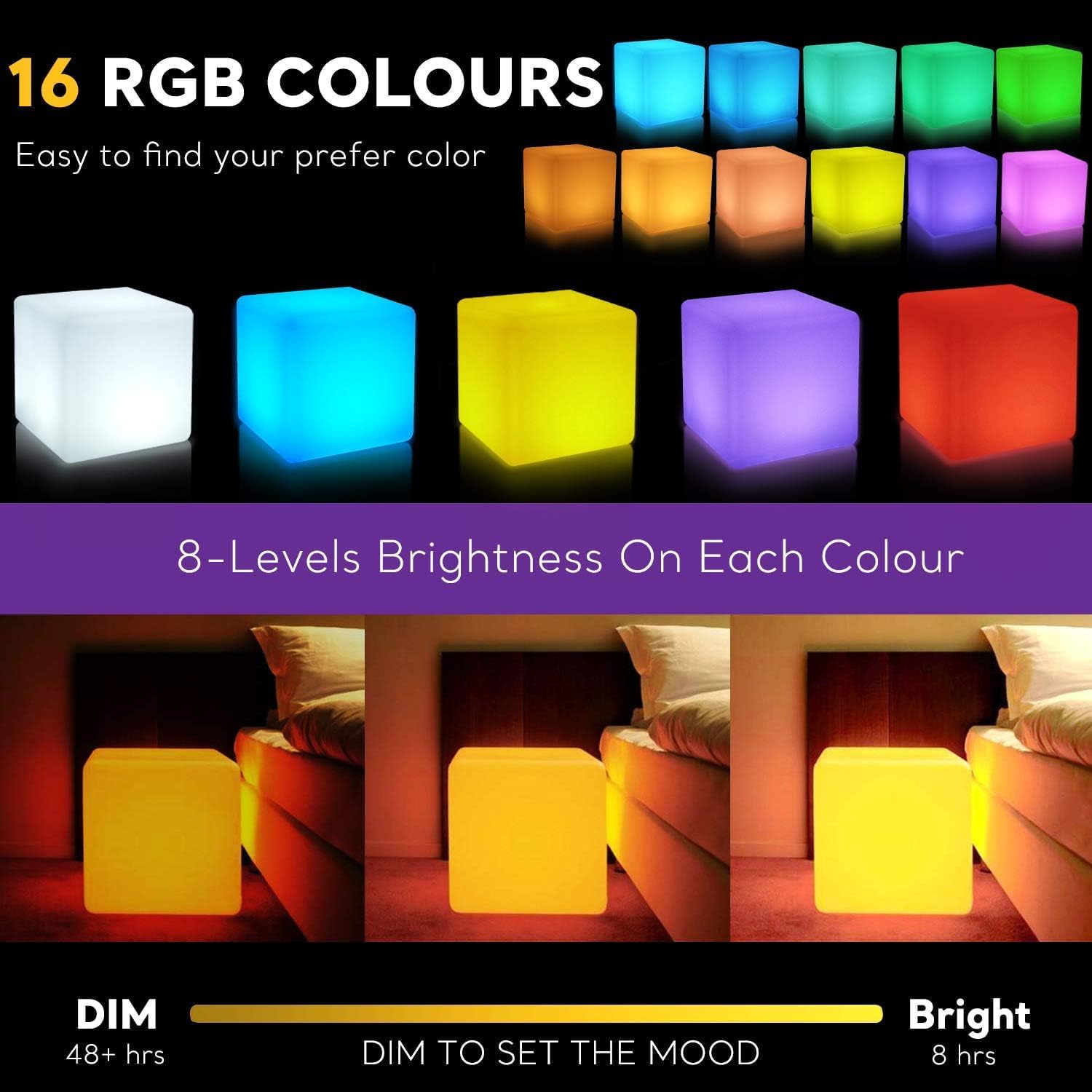 COPU Cubo de luz LED RGB de 20 pulgadas, luces LED que cambian de color, asiento de cubo LED ultra resistente, mesa de cubo LED para decoración de
