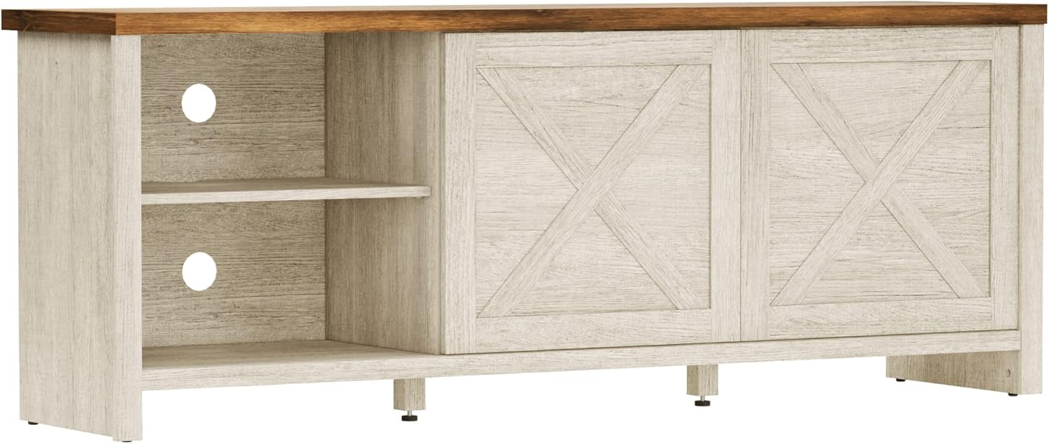Hillsdale Columbus – Consola de entretenimiento de madera, 64 pulgadas, roble blanco con parte superior de nogal