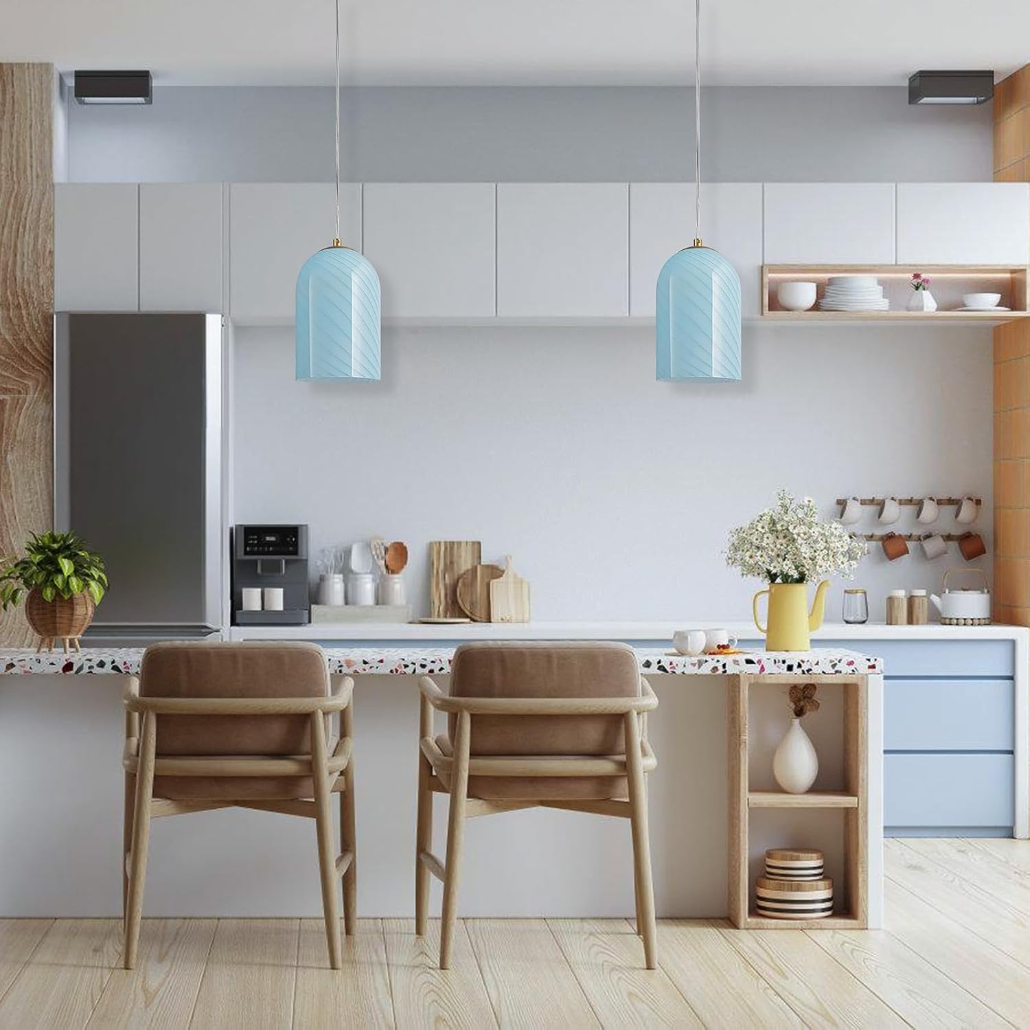 Lámparas colgantes, lámpara colgante enchufable para isla de cocina, luces colgantes de vidrio de arte a mano con acabado de latón para mesa de