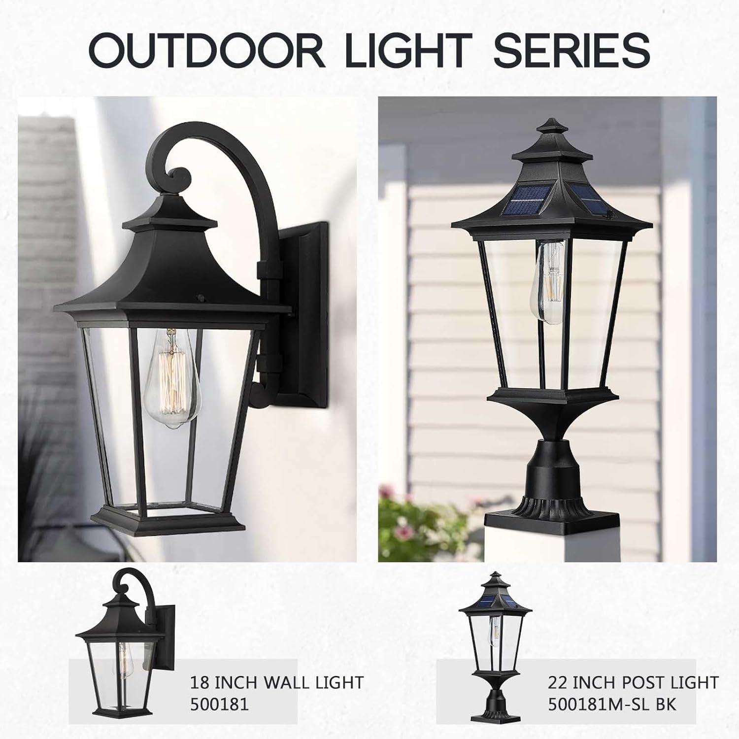 Emliviar Lámpara solar de granja de 22 pulgadas con montaje en muelle, luz de poste grande para patio exterior con control remoto, aluminio fundido