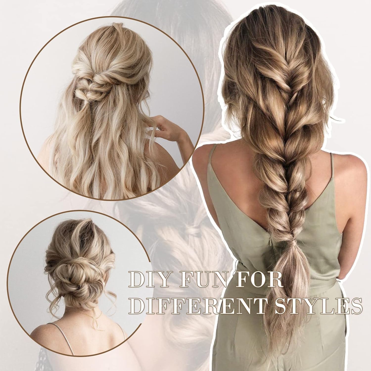 REECHO Extensiones de cabello, 4 extensiones de cabello con clip, HE001, extensiones de cabello sintético natural suave para mujer, rubio platio