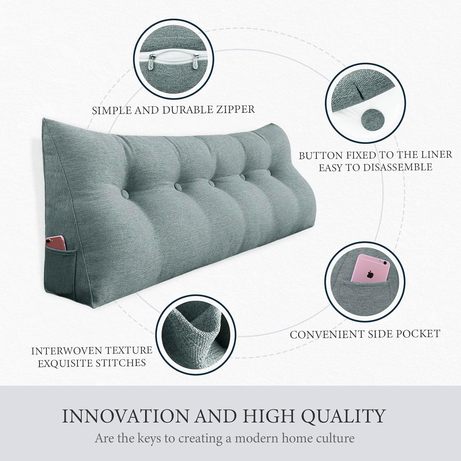 Almohada de cuña para cabecero, almohada de lectura para respaldo cómodo, almohada triangular de lectura con bolsillo lateral, almohadas de respaldo