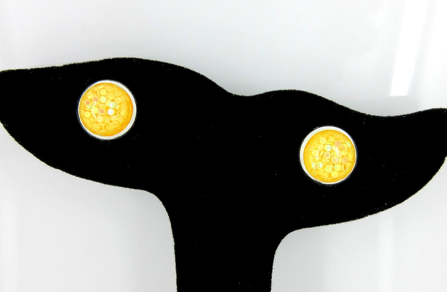 Summerfield Collection Shiny Silver-tone Iridescent Glitter Resin Stud Earrings 10mm (Yellow)